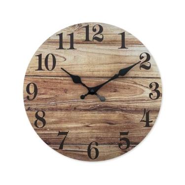 Imagem de KEG801302 Relógio de parede de madeira com padrão vintage, sala de estar, quarto, cozinha, decoração de casa, relógio de quartzo silencioso (excluindo bateria) relógio de parede (35,5 cm)