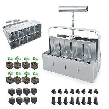 Imagem de Amgei Soil Block Maker 5.1 cm Soil Block Maker 8-cavity 5.1 cm Comfort-Grip Handle Ferramenta de jardinagem bloqueador manual com 3 tipos de pinos para plantas de jardim de arranque de solo