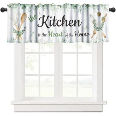 Imagem de JanJCurt Cortina curta blackout rústica de eucalipto, utensílios de cozinha em aquarela, plantas, fazenda, país, botânica, de madeira, blackout para cozinha, café, sala de estar, 137 x 45 cm