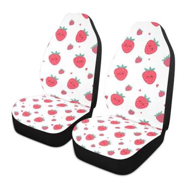 Imagem de xigua Capas de assento dianteiras universais fofas de morangos, pacote com 2, capas protetoras de assento de carro respiráveis para decoração de interiores automotivos, SUV, carros e caminhões