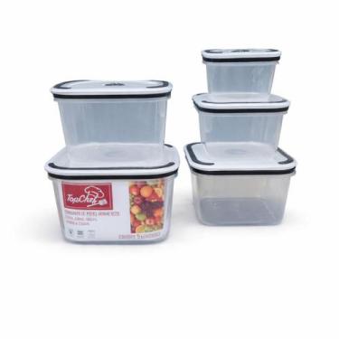 Imagem de Conjunto 5 Potes Herméticos Quadrado de Plástico Com Tampa - TOP RIO