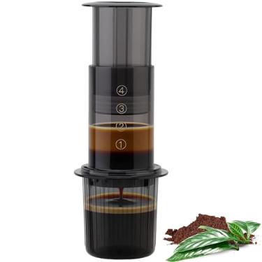 Imagem de Cafeteira portátil para acampamento e viagens, prensa de café - prensa francesa tudo-em-um, cafeteira manual estilo despeje e expresso, cafeteira pequena para café encorpado sem grão, menos amargor