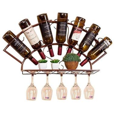 Imagem de HHHJQFAAT Rack de vinho pendurado na parede restaurante sala de estar rack de vinho de ferro forjado, prateleira, moderno pendurado criativo cálice rack de vinho/preto (marrom)