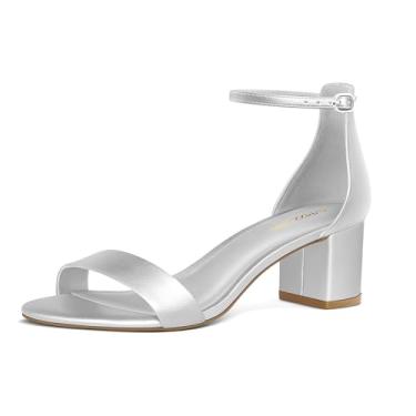 Imagem de PIZZ ANNU Sandália feminina de salto grosso de bloco baixo, confortável, bico aberto, tira no tornozelo, vestido de festa, sapatos de salto alto com fivela de tiras com design de salto grosso de 5 cm