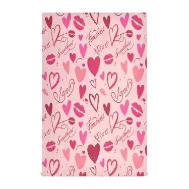 Imagem de Wassud Toalha de prato de cozinha com desenhos românticos corações 1 pacote de panos de prato macios com laço para pendurar toalha de mão super absorvente de secagem rápida toalhas de chá de mesa