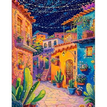 Imagem de cupmod Kit de pintura por números de cenário de rua para adultos iniciantes, kit de pintura a óleo de rua para adultos kits de pintura por números em tela, pintura por números para decoração de parede
