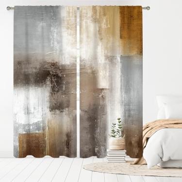Imagem de MESHELLY Cortinas cinza marrom 132x213 cm de altura bolso para varão abstrato vintage ferrugem bege moderno pintura a óleo contemporânea quarto cortinas para janela de quarto impresso em tom de terra