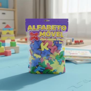 Imagem de Moldes Alfabeto Móvel EVA, Letras Números e Símbolos, 5mm Espessura, 4cm Altura, 150 Peças, Multicolorido