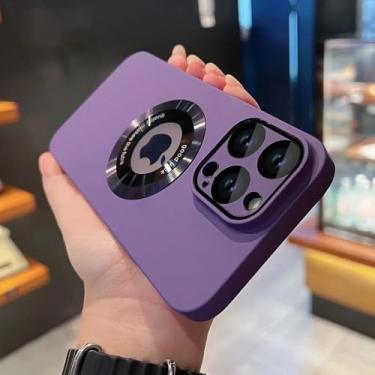 Imagem de Capa de luxo fosca em cor sólida para iPhone 17, 16 Pro Max, 17 Air, 11, 12, 13, 14, 15 Plus com proteção magnética para a câmera, roxo escuro, para iPhone 15