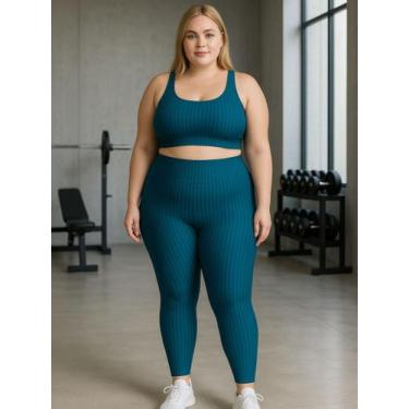 Imagem de Conjunto Plus Size Fitness 3D Cropped Bojo Removível e Legging Cintura
