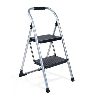 Imagem de Banqueta de degrau para adultos, 2 degraus, dobrável, 150 kg, antiderrapante, banqueta dobrável ergonômica de 2 aço com pedal largo para casa, cozinha, escritório (prata)