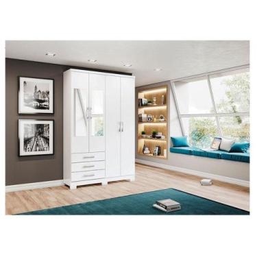 Imagem de Guarda Roupa Solteiro City 4 Portas Branco Com Espelho - Henn - MÓVEIS