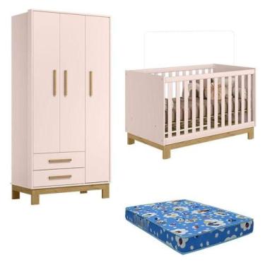 Imagem de Berço Americano 4315 E Guarda Roupa 4340 Q Encanto Slim Rosa Acetinado