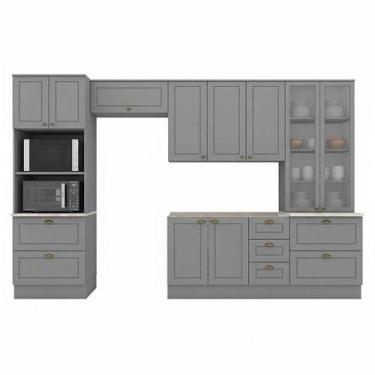 Imagem de Cozinha Modulada Nova York 5 Peças Com Cristaleira Cinza Hp - Henn - M