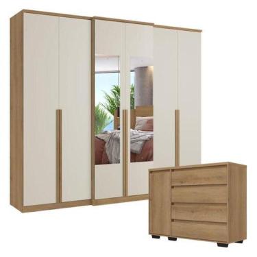 Imagem de Guarda Roupa Casal Valência 6 Portas Glass Capuccino Off White Com Côm