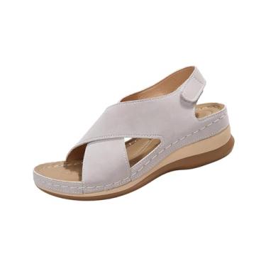 Imagem de Sandálias femininas Peep Toe com sola plataforma para uso na praia, design confortável de salto grosso, Cinza, 38
