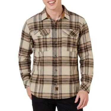 Imagem de Camisa masculina de flanela xadrez de manga comprida com botões casuais, para homens, 100% algodão, punhos de veludo cotelê, Coffee N Cream, 4XG