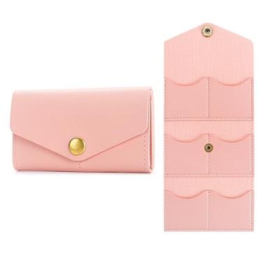 Imagem de Aplata Mini bolsa de joias de viagem, mini bolsa dobrável de joias de viagem, organizador de joias pequeno portátil com fivela, vários compartimentos para brincos, anéis, colares (rosa)