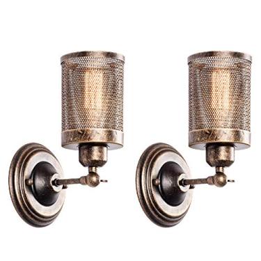 Imagem de Arandela de parede industrial vintage pacote com 2, luminárias rústicas moonkist estilo Edison, luminária de parede LED retrô de metal com cabeça única para portão de garagem, varanda, ajustável, rede