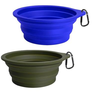 Imagem de PetBonus Pacote com 2 tigelas dobráveis de silicone para cães, livre de BPA, lavável na lava-louças, tigela portátil dobrável expansível para viagem, copo de alimentação para cães e gatos com 2