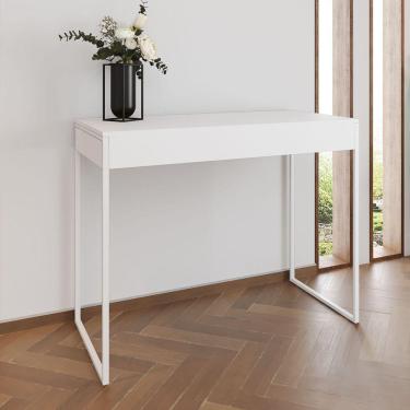 Imagem de Aparador Industrial Retangular Califórnia Branco 137X40Cm Base Ferro Branco - Cor: Marrom