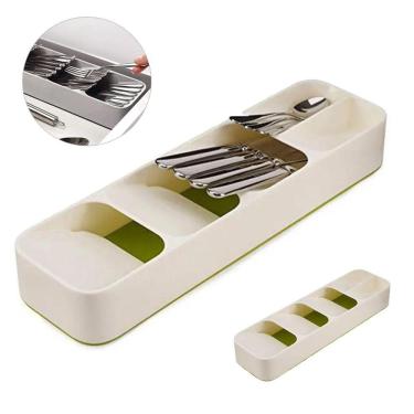 Imagem de Organizador De Gaveta Talheres Separação Garfo Faca Colher Branco