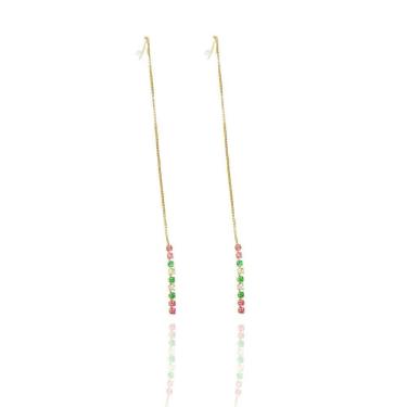 Imagem de Brinco Fio De Corrente De Zircônias Coloridas Sortidas Banhado Em Ouro 18k