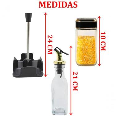 Imagem de Porta Temperos Galheteiro Condimentos Dourado Suporte 4pçs
