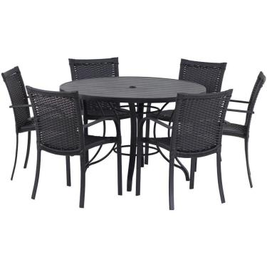 Imagem de 6 Cadeiras Ascoli Mesa Ripado Aluminio Jardim Piscina Preto