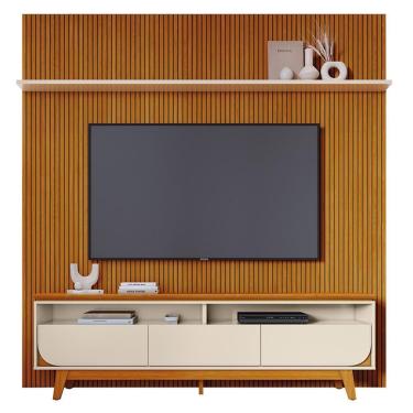 Imagem de Rack Bancada Com Painel Luna Cinamomo/off White Para Tv Até 75” - Madetec