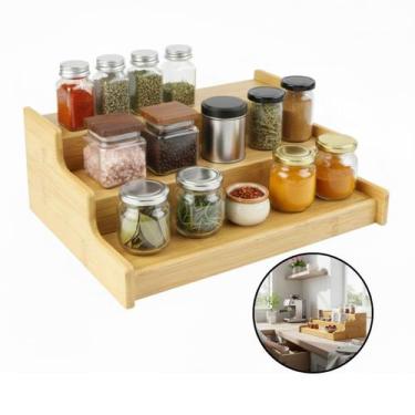 Imagem de Organizador 3 Andares Porta Temperos Cozinha Bambu Pódio Bege - Kadê