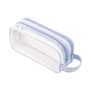 Imagem de Estojo Grande Transparente Com 2 Compartimentos, Bolsa Multifuncional 
