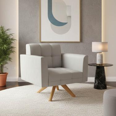 Imagem de Poltrona Sala Decorativa Elisa Base Giratória Castanho MA30 Sintético Cinza D03 - D'Rossi