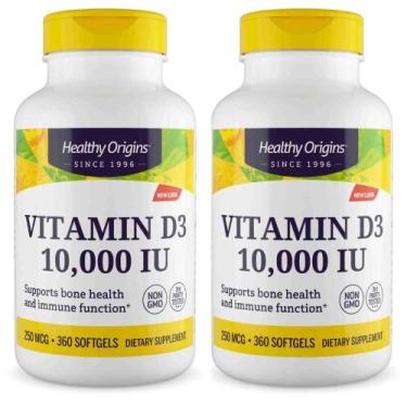 Imagem de 2 Vitamina d3 Healthy Origins 10 000 ui 360 Solftgels Sem Sabor