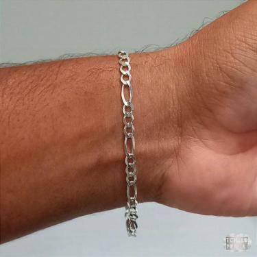 Imagem de Pulseira Masculina Italiana 3x1 Prata 925 4mm Prata Maciça - Tchelo Pr