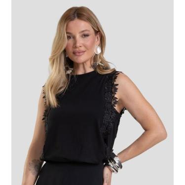 Imagem de Blusa Feminina Com Renda Guipir Dianna Preto, PP, Preto
