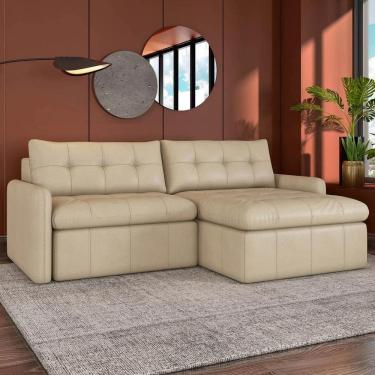 Imagem de Sofá Retrátil 4 Lugares para Sala 264cm Elios Couro Bege Z55 - Mpozenato