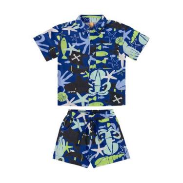 Imagem de Conjunto Infantil para Menino oMar com Camisa e Short Três e Já, Azul,