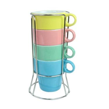 Imagem de Conjunto 4 xícaras porcelana coloridas empilháveis 200ml  - Livon