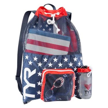 Imagem de TYR, Mochila Big Mesh Mummy para natação, academia e treino, Vermelho/azul-marinho, Único