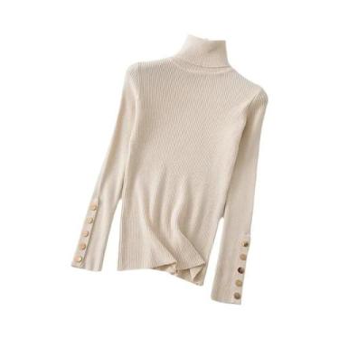 Imagem de Suéter Feminino De Gola Alta Com Manga Longa, Ajuste Slim, Tricô Macio