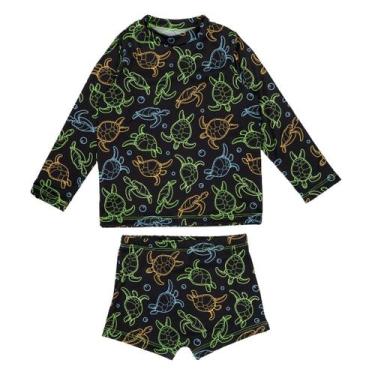 Imagem de Conjunto Blusa Sunga Praia Menino Proteção Solar Uv Infantil - Catarin