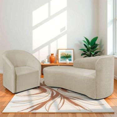 Imagem de Kit Sofá Curvo França 140cm L.e E Poltrona Luiza Max Conforto, Elegância E Design Moderno Linho Bege