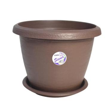 Imagem de Vaso Siena Redondo 20cm com Prato para Flores e Plantas - okla, Marrom