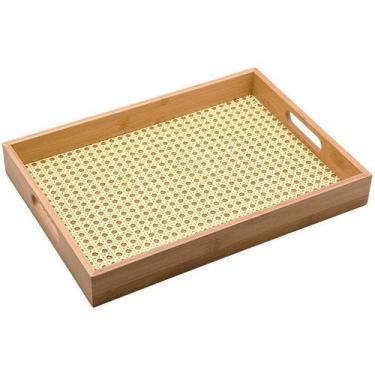 Imagem de Bandeja de Bambu c/ Palha Indiana Para Servir Café da Manhã Decorativa