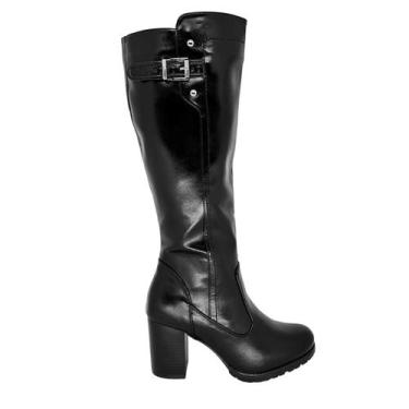 Imagem de Bota Feminina Cano Longo Salto Grosso Mooncity 73136 Preto, 38, Preto