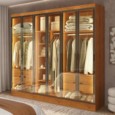 Imagem de Guarda-roupa Casal 6 Portas Reflecta 4 Gavetas Atenas Yescasa Marrom
