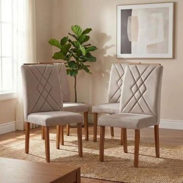 Imagem de Kit 4 Cadeiras para Sala de Jantar com Pés em Madeira Maciça Natural/Cinza