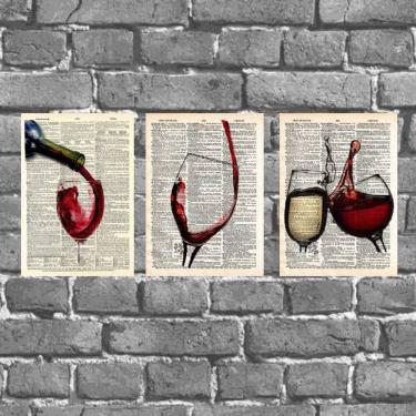 Imagem de Kit 3 Placas Decorativas Vinho 18x27cm