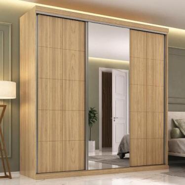Imagem de Guarda Roupa Casal 2,19m 3 Portas de Correr c/ Espelho MDF - Mambel Q,